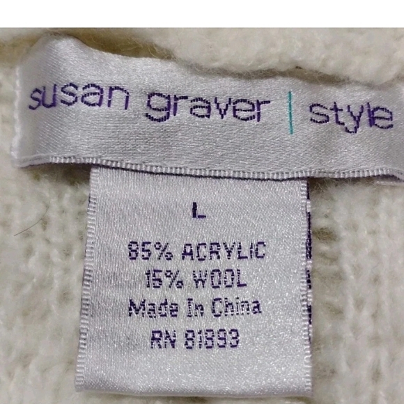 Susan Graver Chunky Cable Knit Cardigan Sweater Cream Women's Size L - Picture 4 of 5